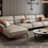 Bộ sofa cao cấp góc L màu trắng kem và màu cam 3,5m