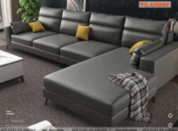 GDF141 – Sofa góc chữ L bọc da cao cấp màu ghi sáng