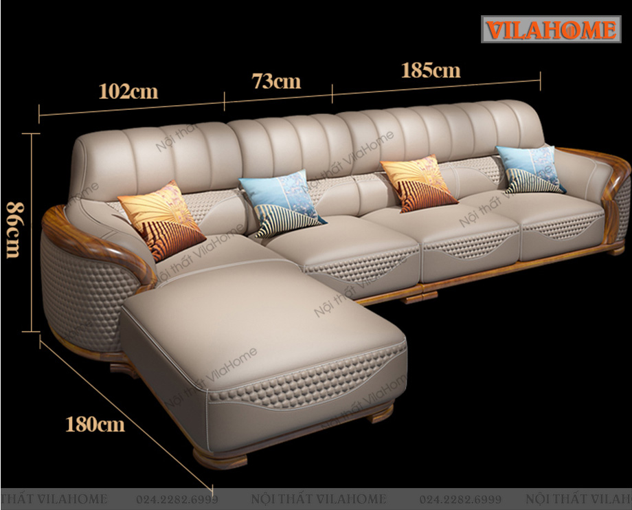 Bản vẽ kích thước sofa góc chữ L màu kem