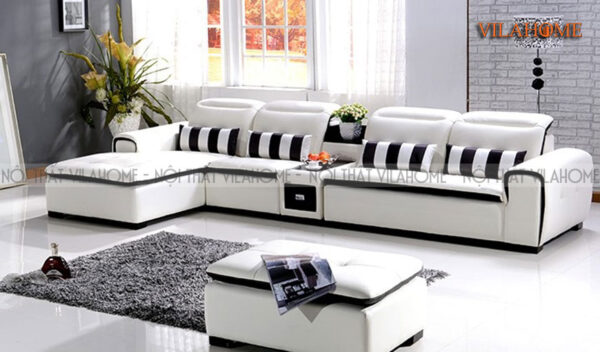 Mẫu sofa góc chữ L hiện đại màu trắng kẻ đen