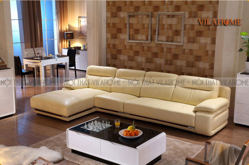 Ghế sofa góc màu vàng kem hiện đại