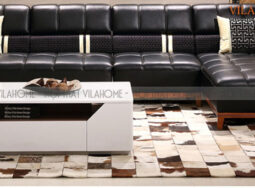 204 – Bộ sofa góc da màu đen dáng lớn 3m6 x 1m8