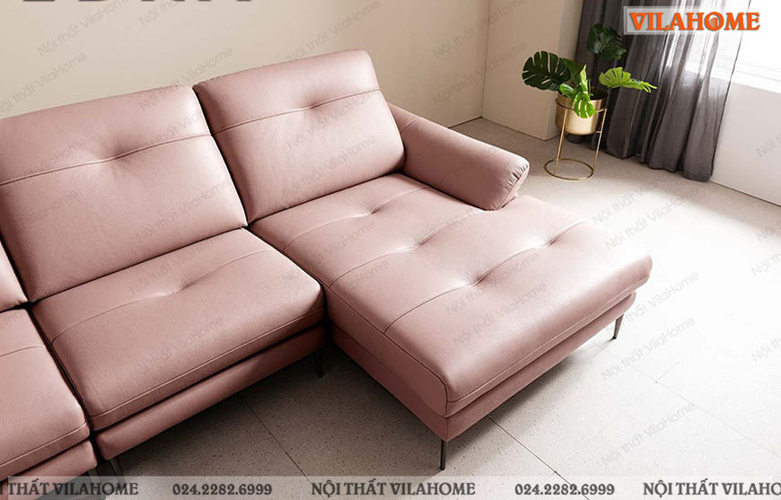 Sofa góc chữ L hồng pastel đệm rút múi