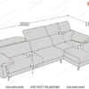 Kích thước sofa góc màu trắng kem 3m x 1m1