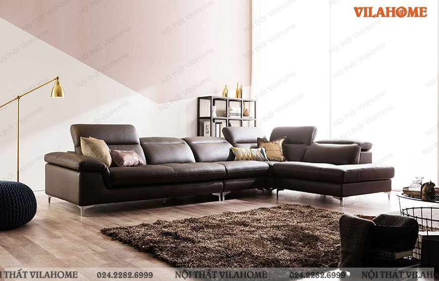 Sofa góc chữ L cỡ lớn màu nâu hiện đại