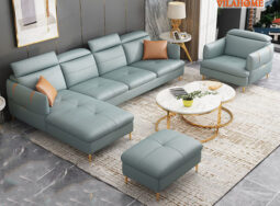 GDF161 – Sofa góc chữ L màu xanh pastel
