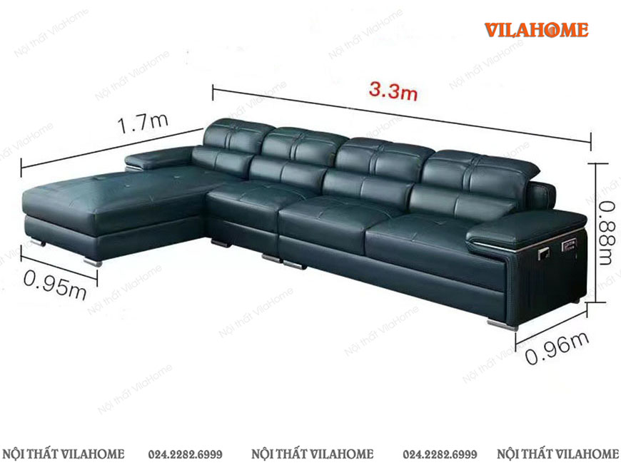 Thông số ghế sofa góc màu xanh sẫm chân thấp