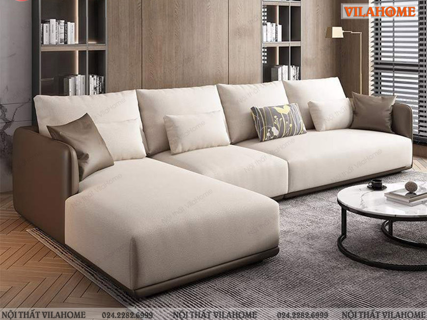 Sofa góc chữ L đệm dày màu trắng