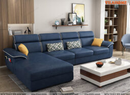 GDF174 – Sofa góc da màu xanh dương đậm màu ghi xám 3m2
