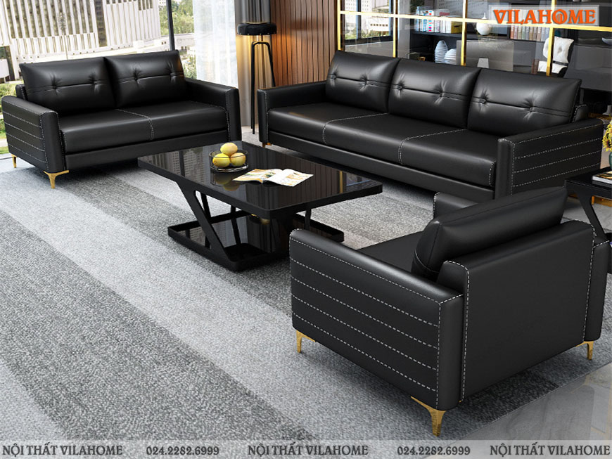 Bộ sofa văn phòng đẹp văng 321 màu sẫm - VP6