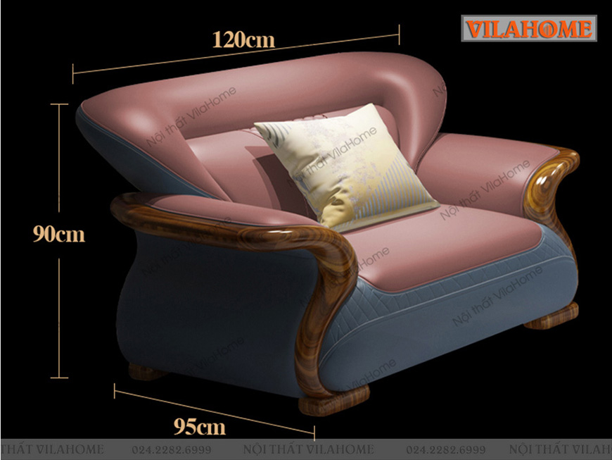 Sofa nhập khẩu ghế đơn màu hồng khung gỗ mun