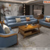 Bộ sofa nhập khẩu gỗ mun văng 321 bọc da thật màu xanh dương