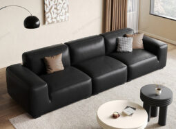SFV222 – Mẫu ghế sofa văng bọc da màu đen sang trọng