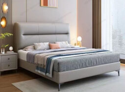 GN19 – Mẫu giường ngủ đẹp bọc nệm màu xám
