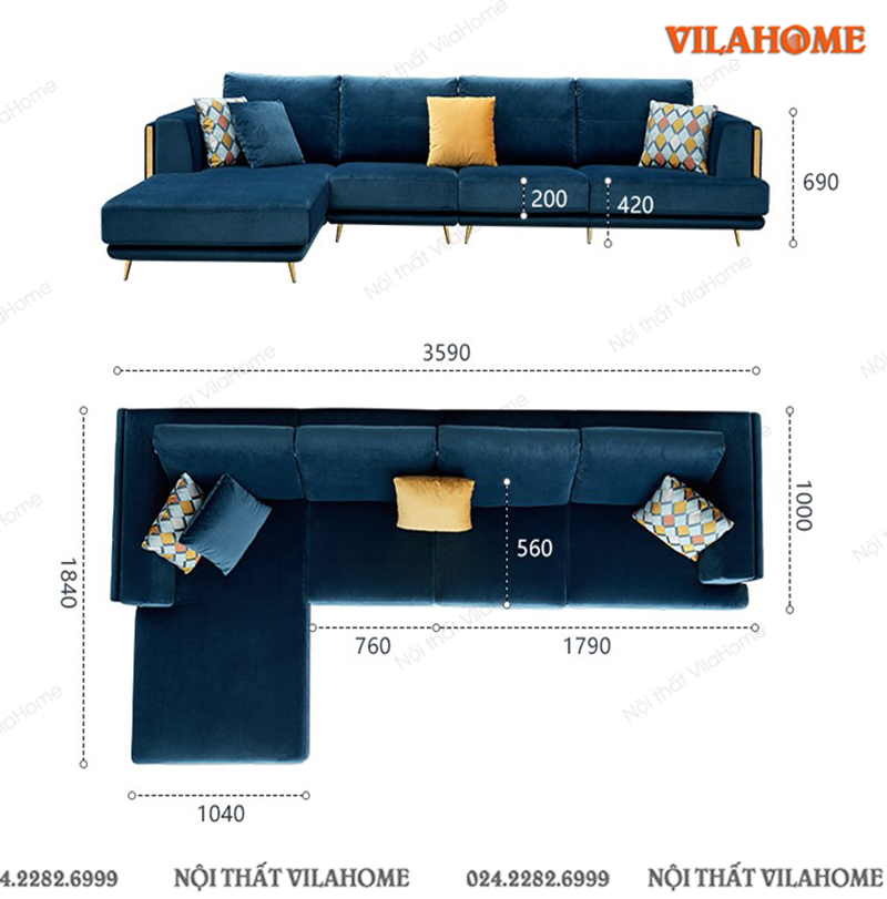 Mẫu sofa bọc nỉ màu xanh sang trọng GN304