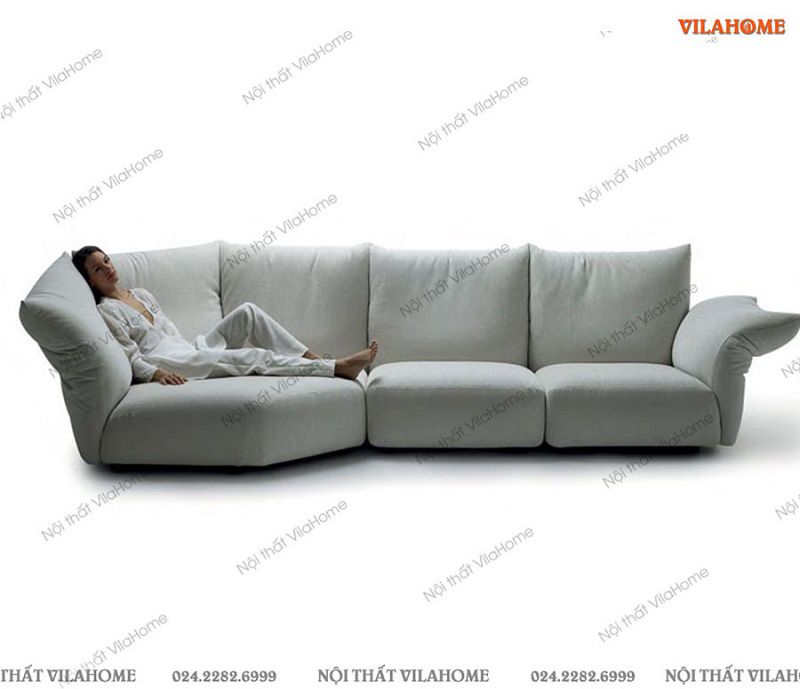 Ghế sofa vải dáng cong màu ghi sáng