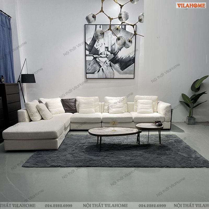 Sofa vải góc lớn màu trắng hiện đại