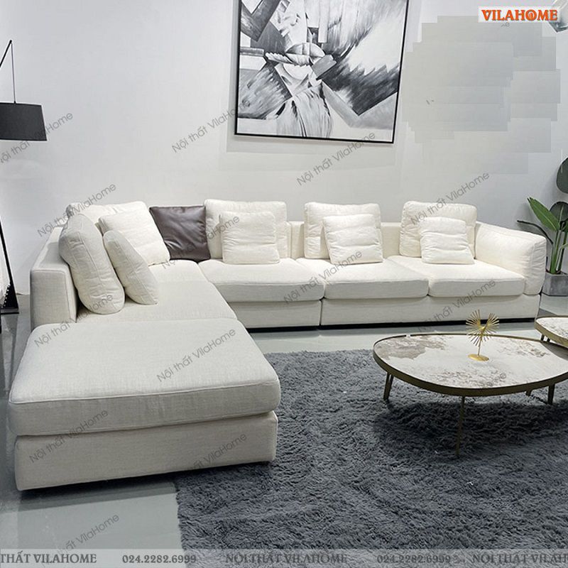 Ghế sofa vải góc màu trắng cỡ lớn