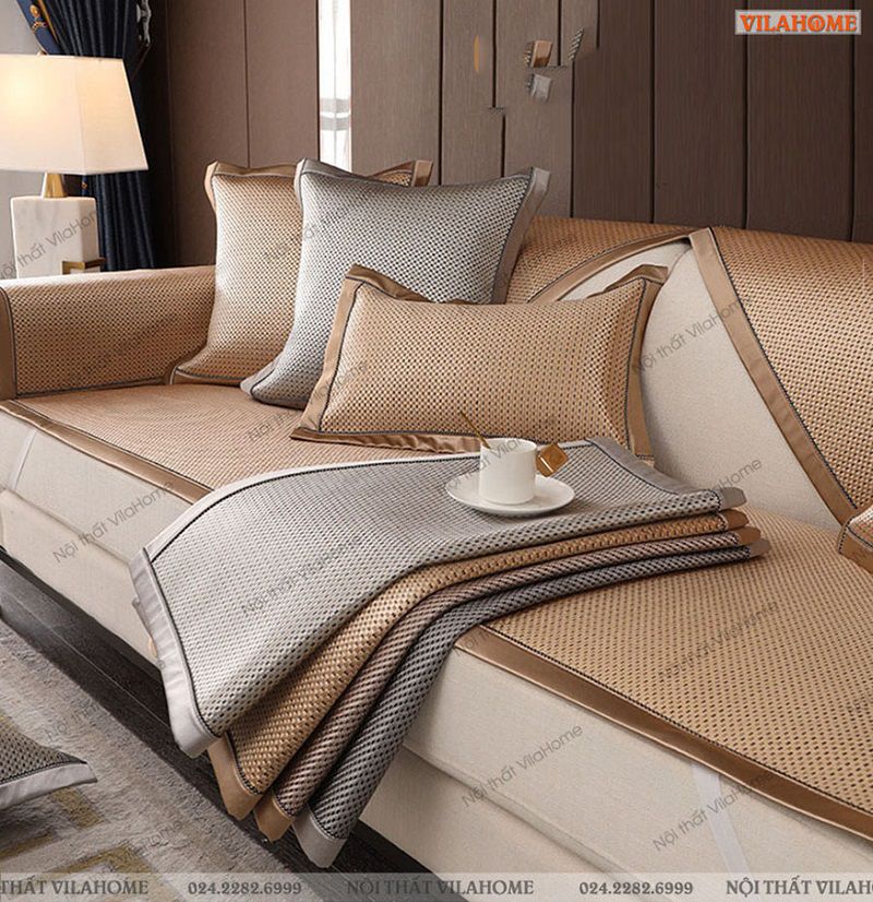 sofa vải phủ tấm bọc rời màu vàng đồng