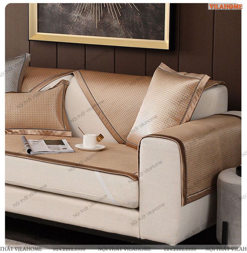 sofa vải phủ tấm bọc rời màu vàng đồng