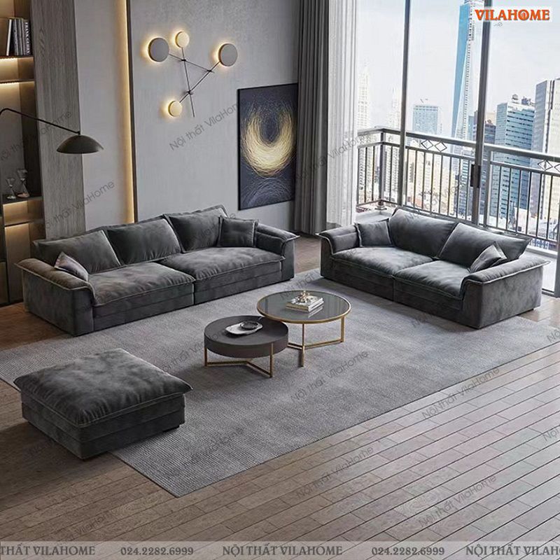 Sofa vải Bỉ văng 2 chỗ màu xám sẫm