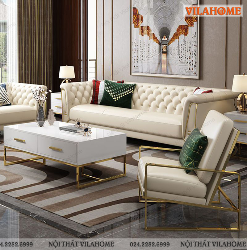 Bộ sofa văng 3 2 1 màu trắng SFV027