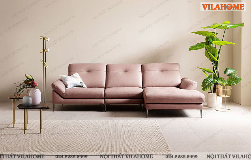 Ghế sofa da màu hồng pastel góc trái GDF121