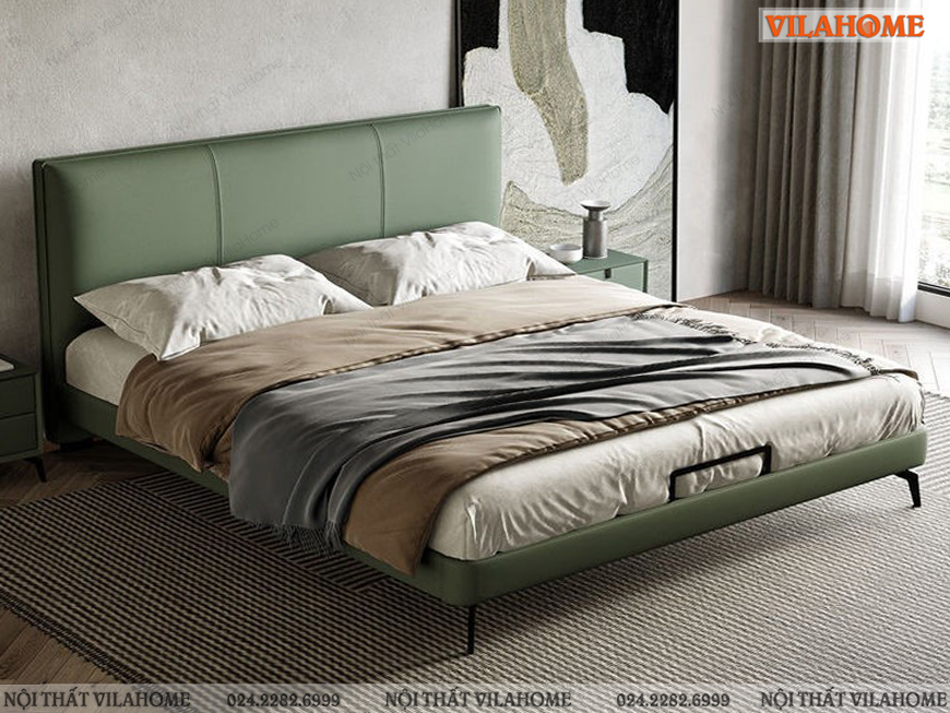 Giường ngủ đẹp bọc da màu xanh GN17
