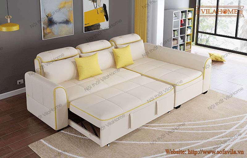 Mẫu ghế sofa giường màu trắng kem cổ điển