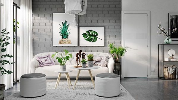 Trang trí phòng khách giản dị với tông màu xám