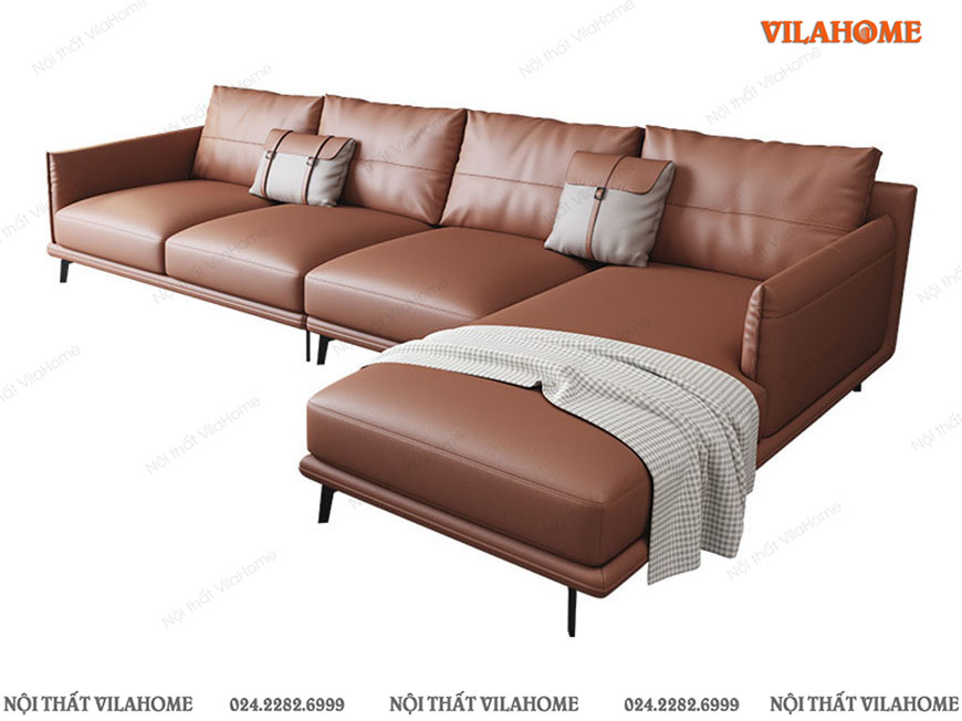 Mẫu sofa da góc màu cam đất chân cao GDF170