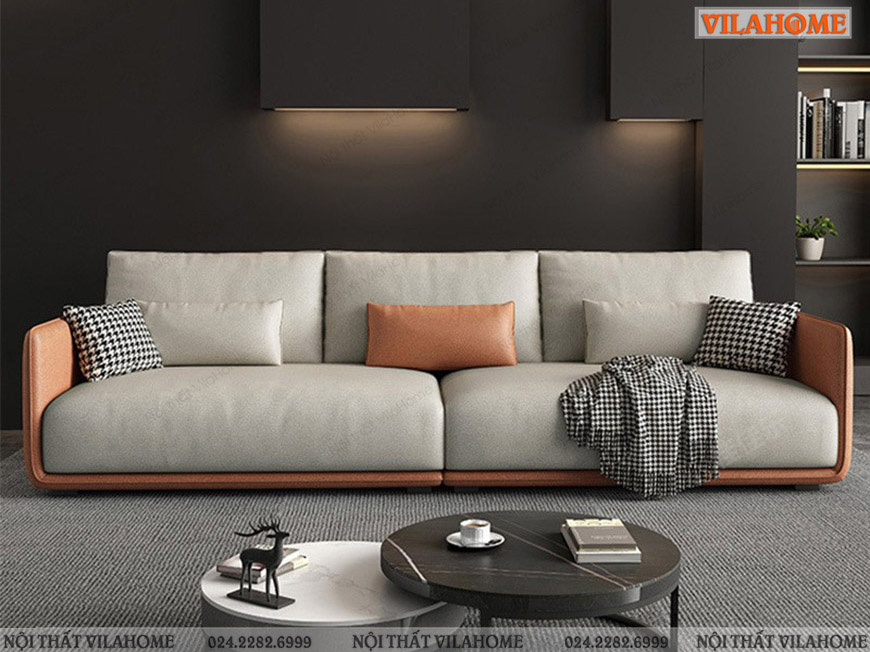 Mẫu sofa da màu xám và màu nâu kết hợp VD190