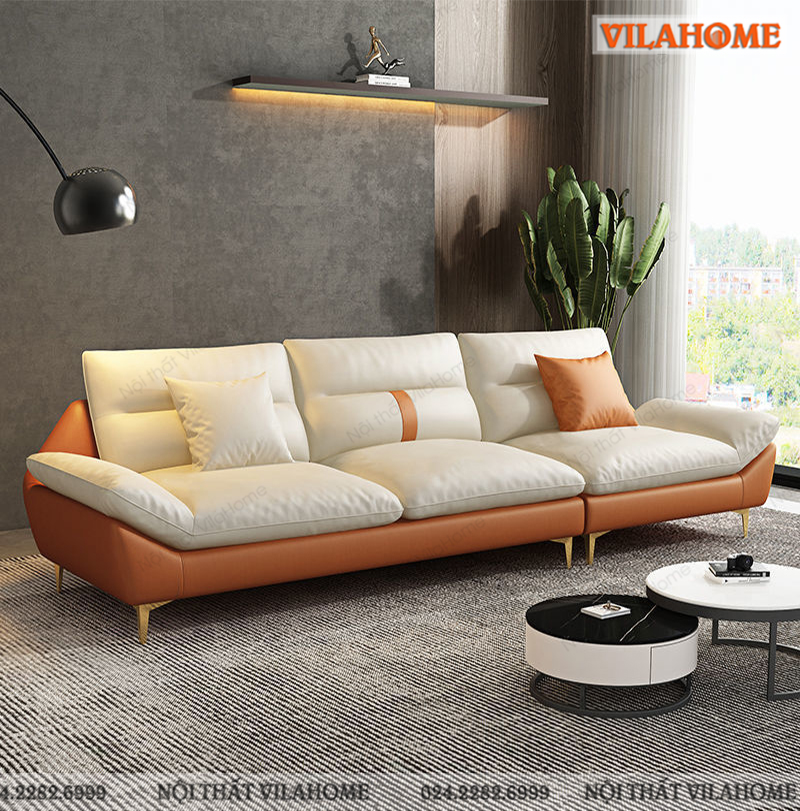 Sofa bọc da màu trắng cam cao cấp SFV026