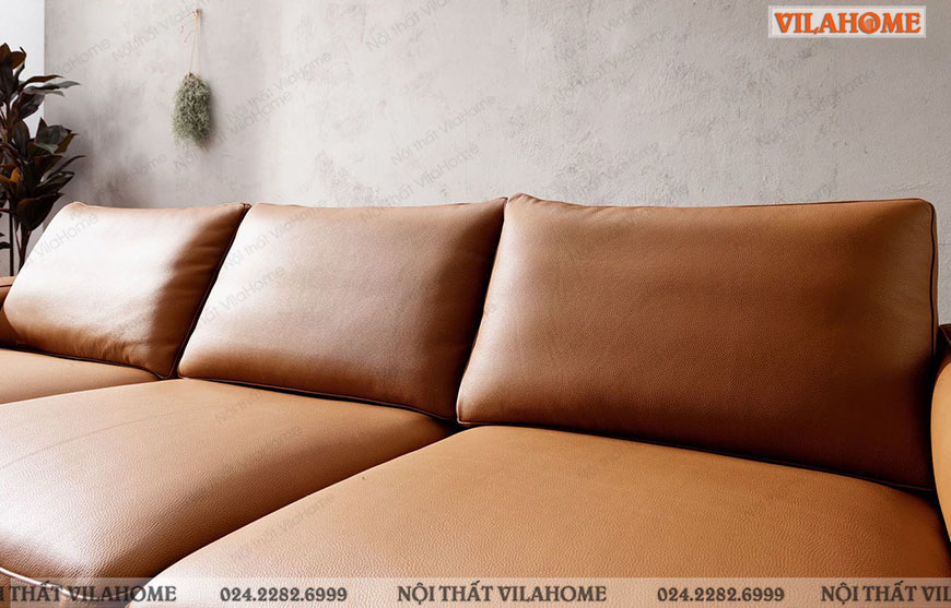 Sofa da màu da bò thiết kế đơn giản sang trọng VD180