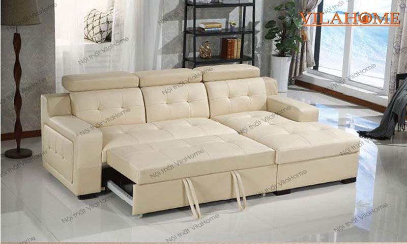 Sofa giường da màu trắng