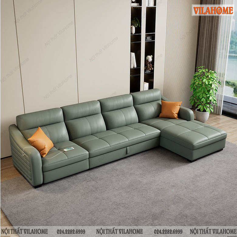 Ngoài màu đen, Vilahome còn có mẫu sofa giường đẹp cơ nâng - NS142 màu xanh nhạt hiện đại