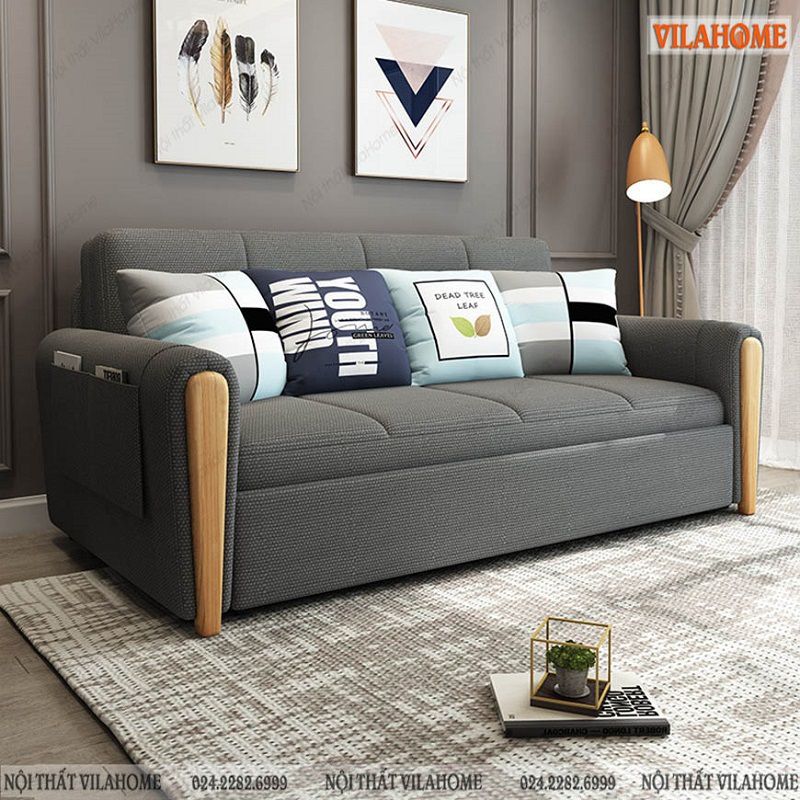 Mẫu 5: Sofa giường Hoàng Mai gỗ sồi tự nhiên nhập khẩu Ý - NS129