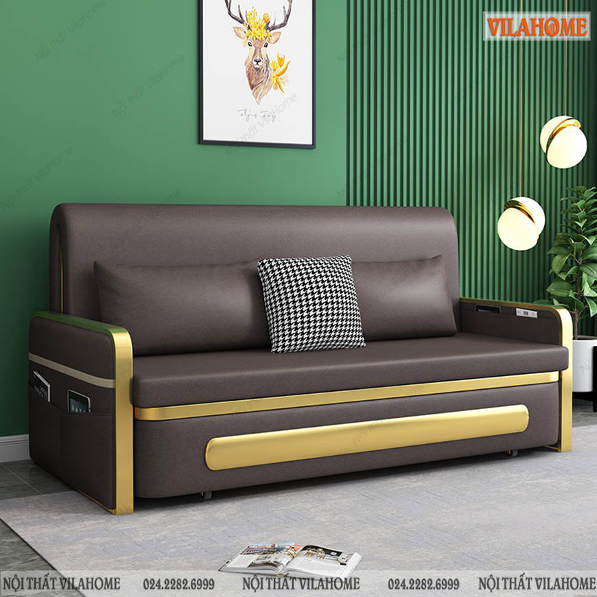 Sofa giường khung mạ PVD màu vàng cao cấp NS125