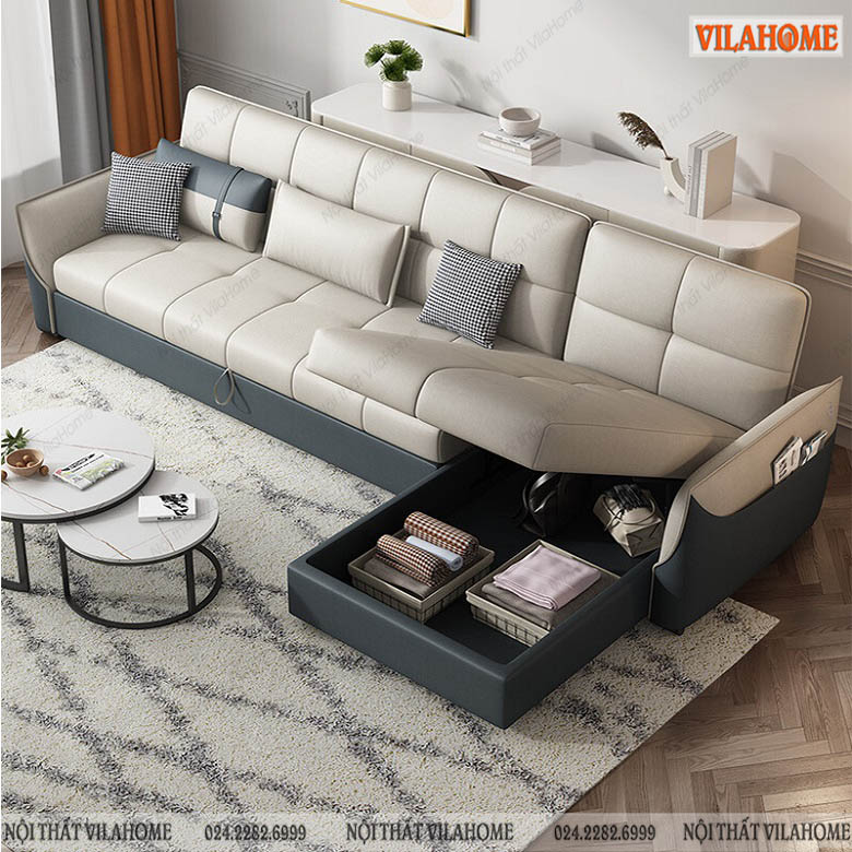 Sofa giường 3m2 - NS147 còn kết hợp hộc để đồ, giúp khôn gian sống thêm ngăn nắp và sạch sẽ