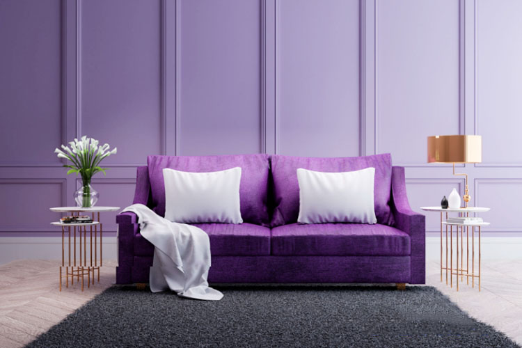 Sofa màu tím kết hợp màu xám