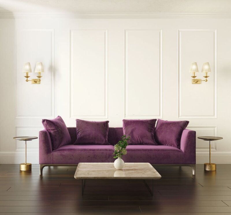 Sofa màu tím kết hợp với màu trắng