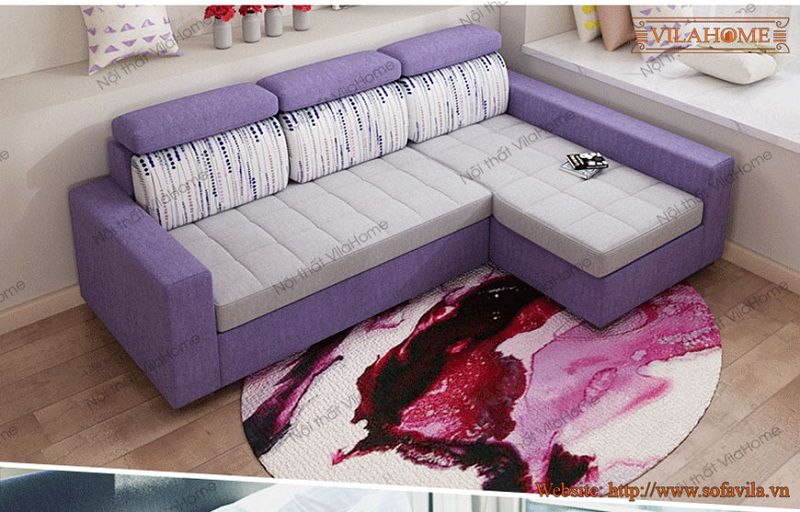 Mẫu ghế sofa bed với nhiều công năng bọc vải màu tím – trắng đang rất được lòng khách hàng.