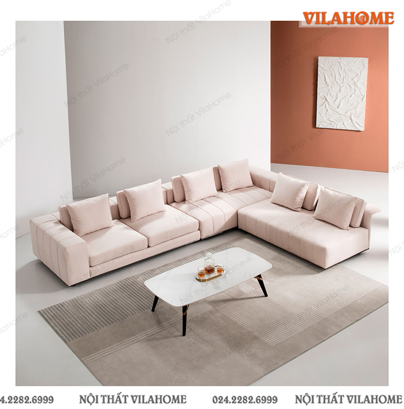 Sofa vải góc chữ L màu hồng GV519