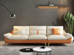 SFV026 – Sofa văng bọc da màu trắng cam cao cấp