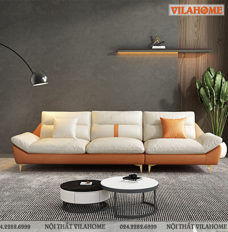 Sofa văng bọc da màu trắng cam cao cấp SFV026